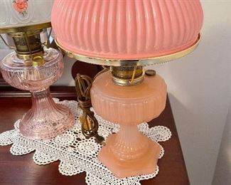 Pink Corinthian Aladdin lamp with ribbed shade