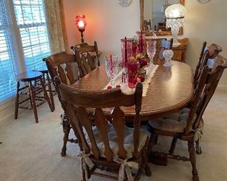 oak dining table with six chairs
