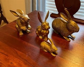 Collection of brass rabbits