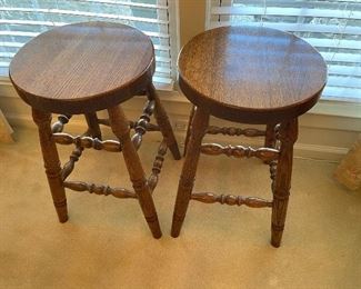 pair of oak bar stools or plant stands