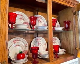 red Fostoria, pink/red rose dishes