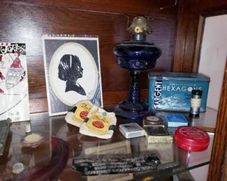 antique oil lamp cobalt blue