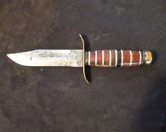 Vintage WW2 Ka-Bar Fighting   Knife- Authentic   Trench Art.  Customized   Airplane Plexi Glass Handle.  WW2   Pacific Theater USMC   Tricked out .