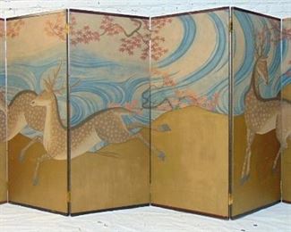 6 panel paint decorated Japanese screen