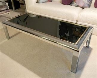 Vintage Chrome Cocktail / Coffee Table with Brass Banded Detail & Smoked Glass (Photo 2 of 2)
