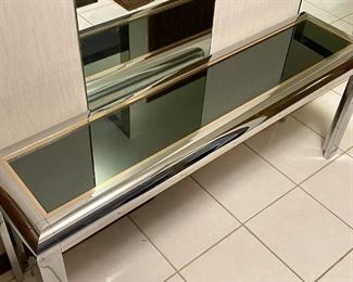 Vintage Chrome Console Table with Brass Banded Detail & Smoked Glass (Photo 2 of 3)