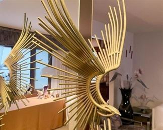 Tall Metal Birds Sculpture with Triangular Base (Photo 2 of 3)