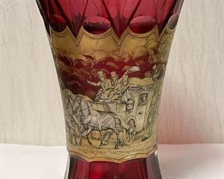 Stunning Antique Cranberry / Ruby Glass Vase with Gold Design (Photo 1 of 2)