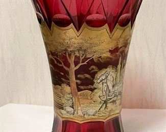 Stunning Antique Cranberry / Ruby Glass Vase with Gold Design (Photo 2 of 2)