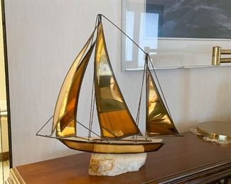 Sailboat Sculpture on Stone Base, Signed (Photo 1 of 2)