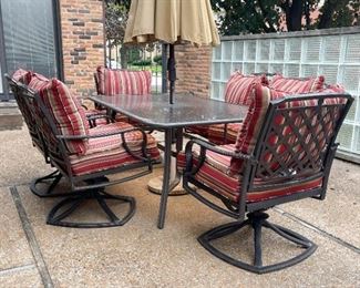 Outdoor / Patio Dining Table, Chairs & Umbrella (Photo 1 of 5)