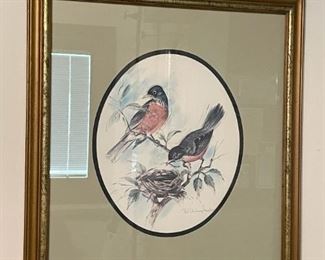 Framed Birds Print (Robins)