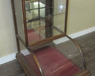 Oak Steeple Top Curved Glass Counter Top Country Store Display Case
