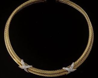  David Yurman Gold and Diamond Double Cable Collar Necklace 
