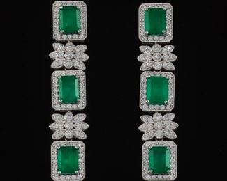  Pair of Emerald and Diamond Pendant Earrings, AIG Lab Report 