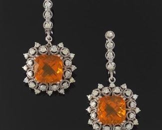  Pair of Fire Opal and Diamond Earrings, AIG Report 