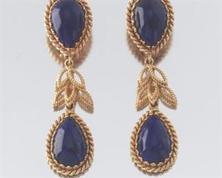  Pair of Gold and Lapis Pendant Earrings 