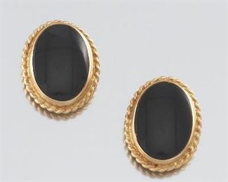  Pair of Gold and Onyx Earrings 
