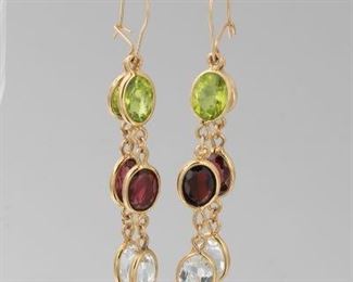  Pair of Peridot, Crystal and Garnet Pendant Earrings 