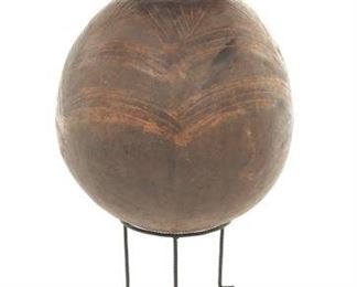  Terracotta Moon Jar, on Iron Stand 