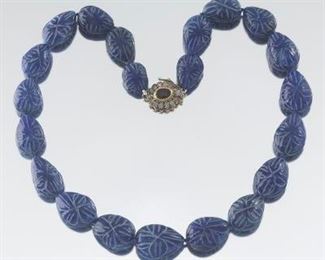450 ct Carved Sapphire and Diamond Necklace 