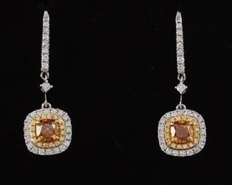 A Pair of Colored Diamond Earrings 