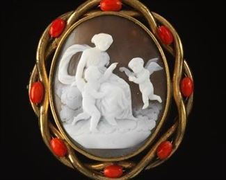 Antique Cameo and Coral Brooch 