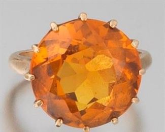 Art Deco Gold and Orange Citrine Ring 