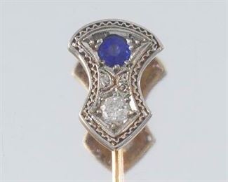 Art Deco Gold, Sapphire, and Diamond Stick Pin 