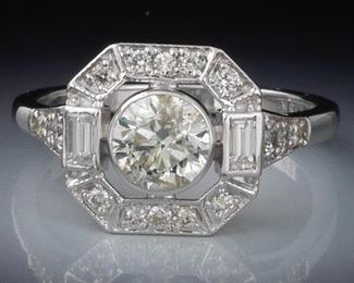 Art Deco Style 1.01 ct Center Diamond Ring