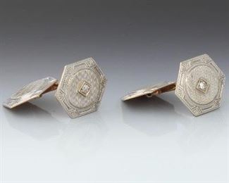 Art Deco TwoTone Gold and Diamond Pair of Cufflinks 
