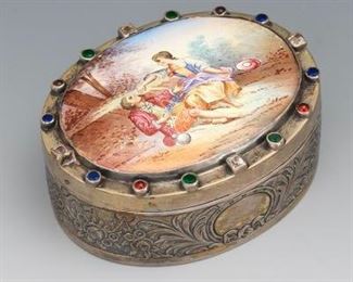 AustroHungarian Silver, Miniature Enamel Bejewelled Vanity Box, Early 19th Century 