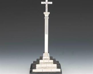 Besada Sterling Silver Monument with Crucifixion on Marble Base 