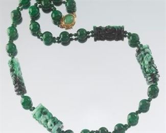 Carved Jade Dragon Motif Necklace 