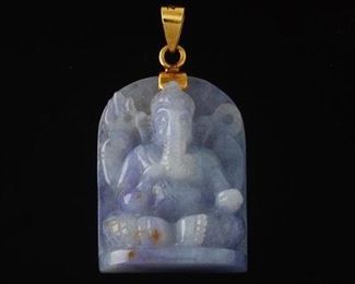 Carved Jadeite Pendant Depicting Ganesh 