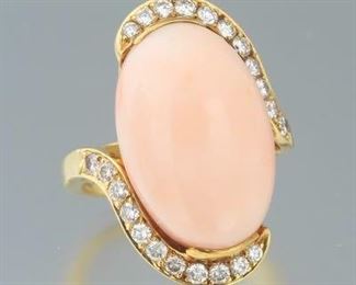 Cellino Gold, Angel Skin Coral and Diamond Ring