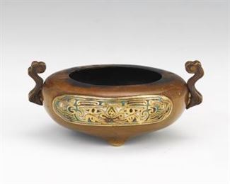Chinese Bronze and Champleve Enameled Censer 