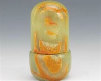 Chinese Carved Onyx TwoPart Seal Box