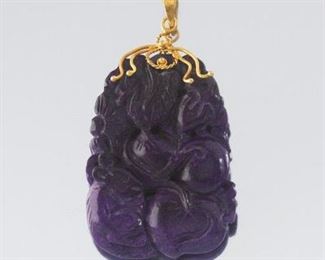 Chinese Carved Sugilite Pendant with Peaches 