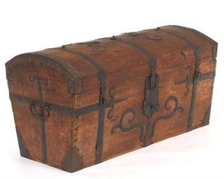 Continental Pine and Iron Trunk, ca. 19th Century