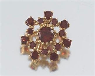 Dainty Gold and Garnet Snowflake Brooch 