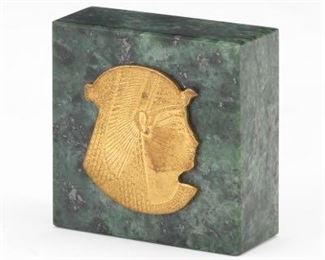 Egyptian Gilt Bronze and Verdigris Marble Paper Weight 