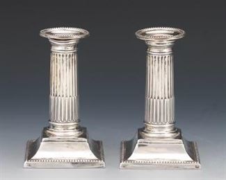 English Victorian Pair of Sterling Neoslassical Candlesticks, by Harrison Bros. Howson, Sheffield, dated 1892 