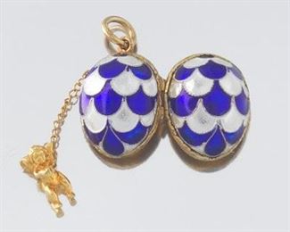 Faberge Style Gold Plated Silver Egg with Angel Surprise Locket Pendant 