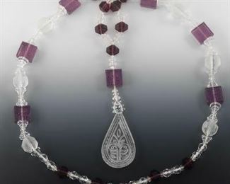 Finely Carved Amethyst and Quartz Necklace 