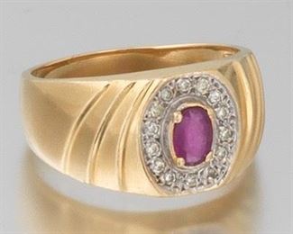 Gentlemens Gold, Ruby and Diamond Ring 