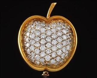 Gold and Diamond Apple Brooch 