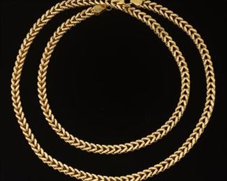 Gold Box Foxtail Chain Necklace with Diamond Cut Finish