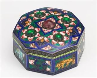 Great Mughal Style Gilt Silver, Enamel and Stones Vanity Box 