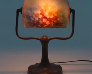 Handel Reverse Painted Glass Desk Lamp with Bronze Base
